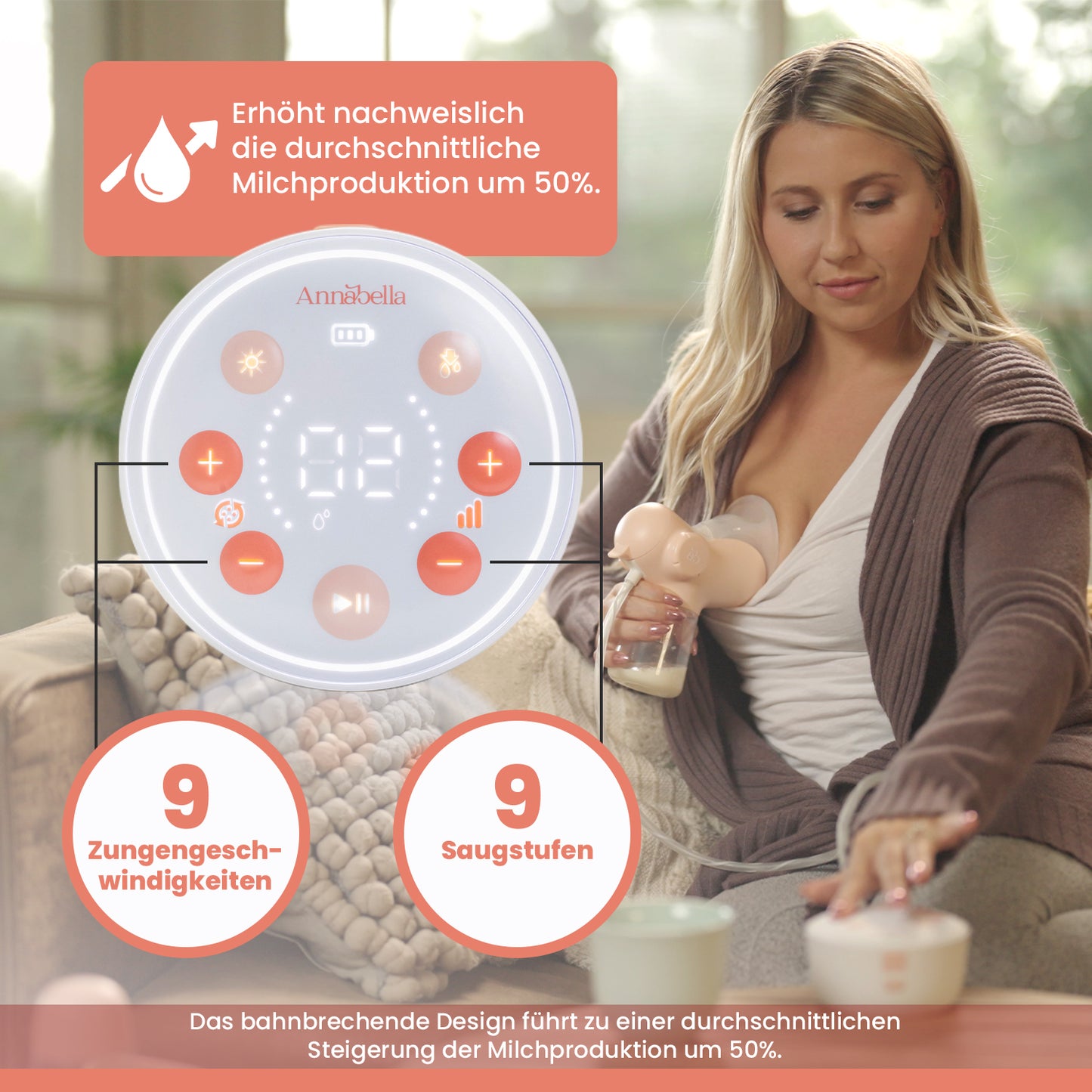 Annabella Single Electric Breast Pump - Portable, Quiet, with Revolutionary Tongue-Simulating Technology